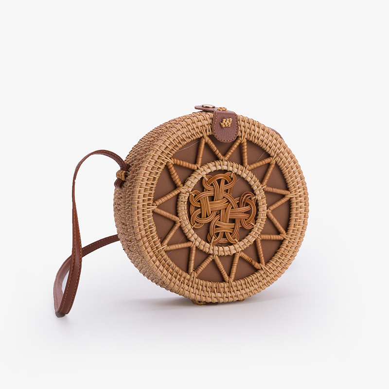 Handmade Woven Round Straw Bag Beach Handbag