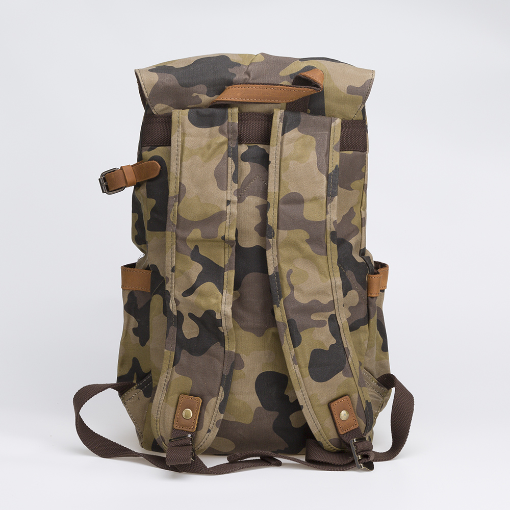 Camouflage Zippered Waterproof Mens Waxed Canvas Backpack