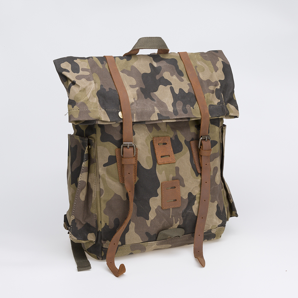 Camouflage Flap Top Anti-theft Waxed Canvas Backpack