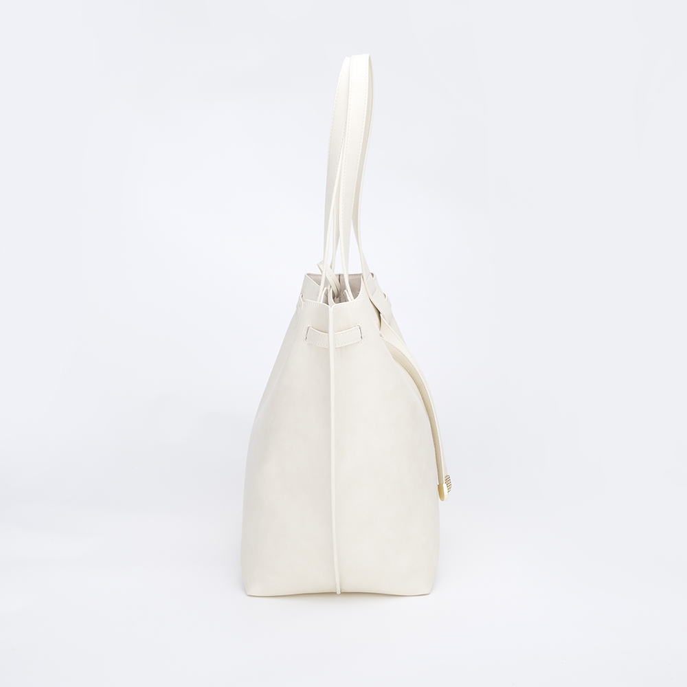 String Decoration White Big PU Tote Handbag for Lady