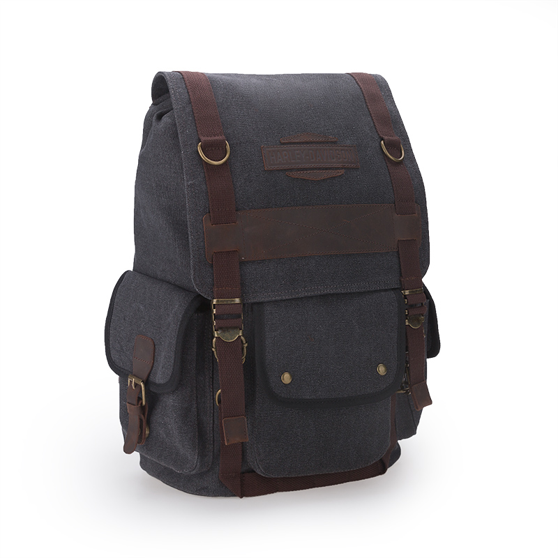 Water Resistant Genuine Leather Canvas Backpack For Men