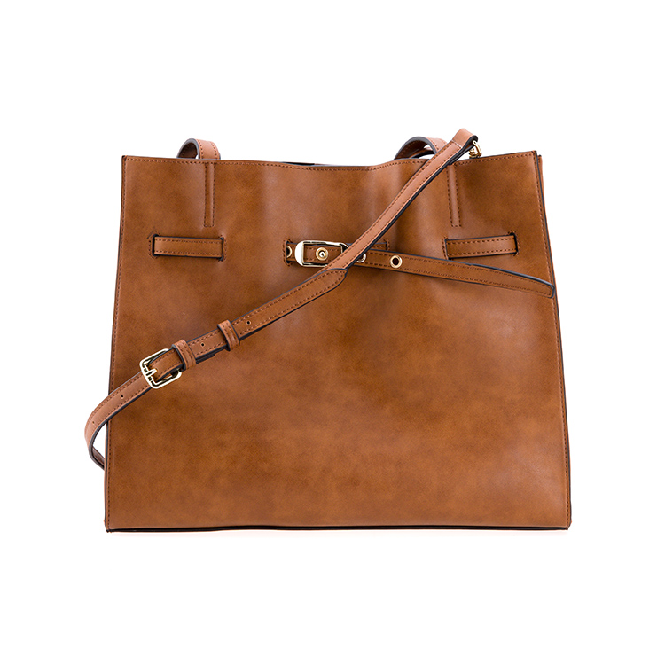 Big Brown Vintage PU Leather Magnetic Closure Tote Bag